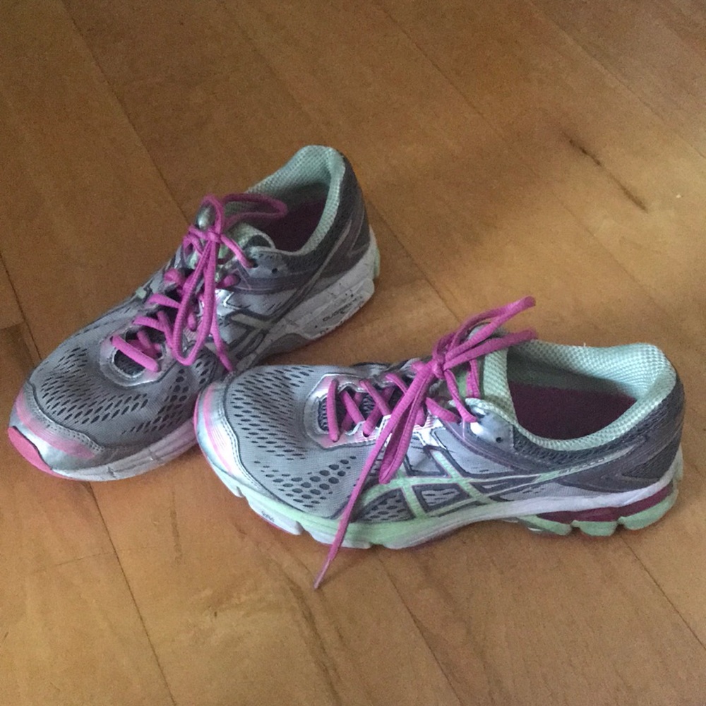 Green pink and grey ASICS sneakers